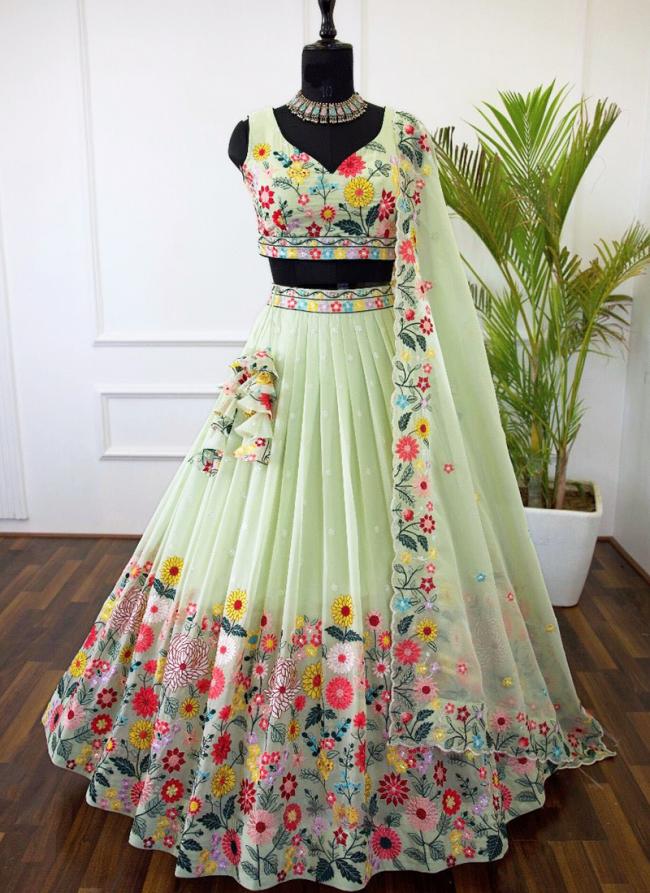 Crystal Mint Wedding Wear Sequins Work Lehenga Choli